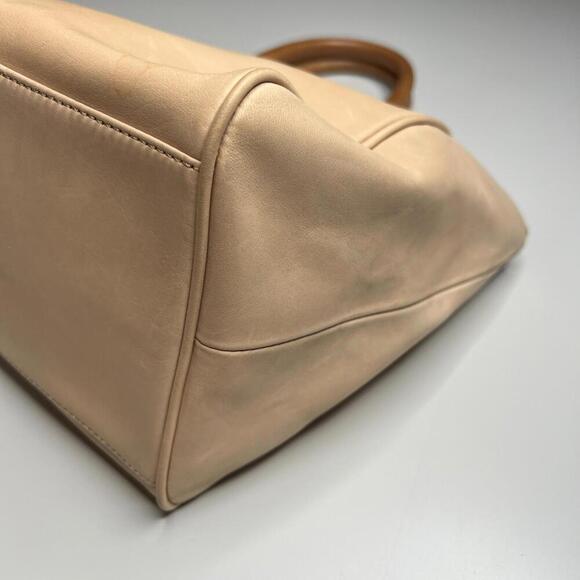 Calvin Klein Beige Leather Satchel Tote Bag Gold Hardware Structured Large Purse - Picture 7 of 15